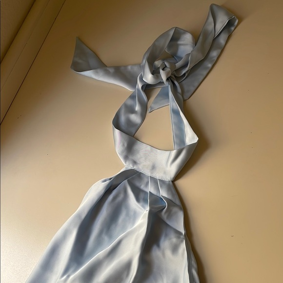 Light Blue Satin Halter Maxi Dress - Picture 6 of 7